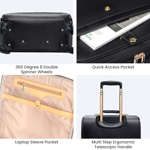 Image of THE CLOWNFISH Luxury 22 Inch Unisex Synthetic Softsided Spinner Travel Suitcase Business Luggage Briefcase and Laptop Roller Case - 801(Black)