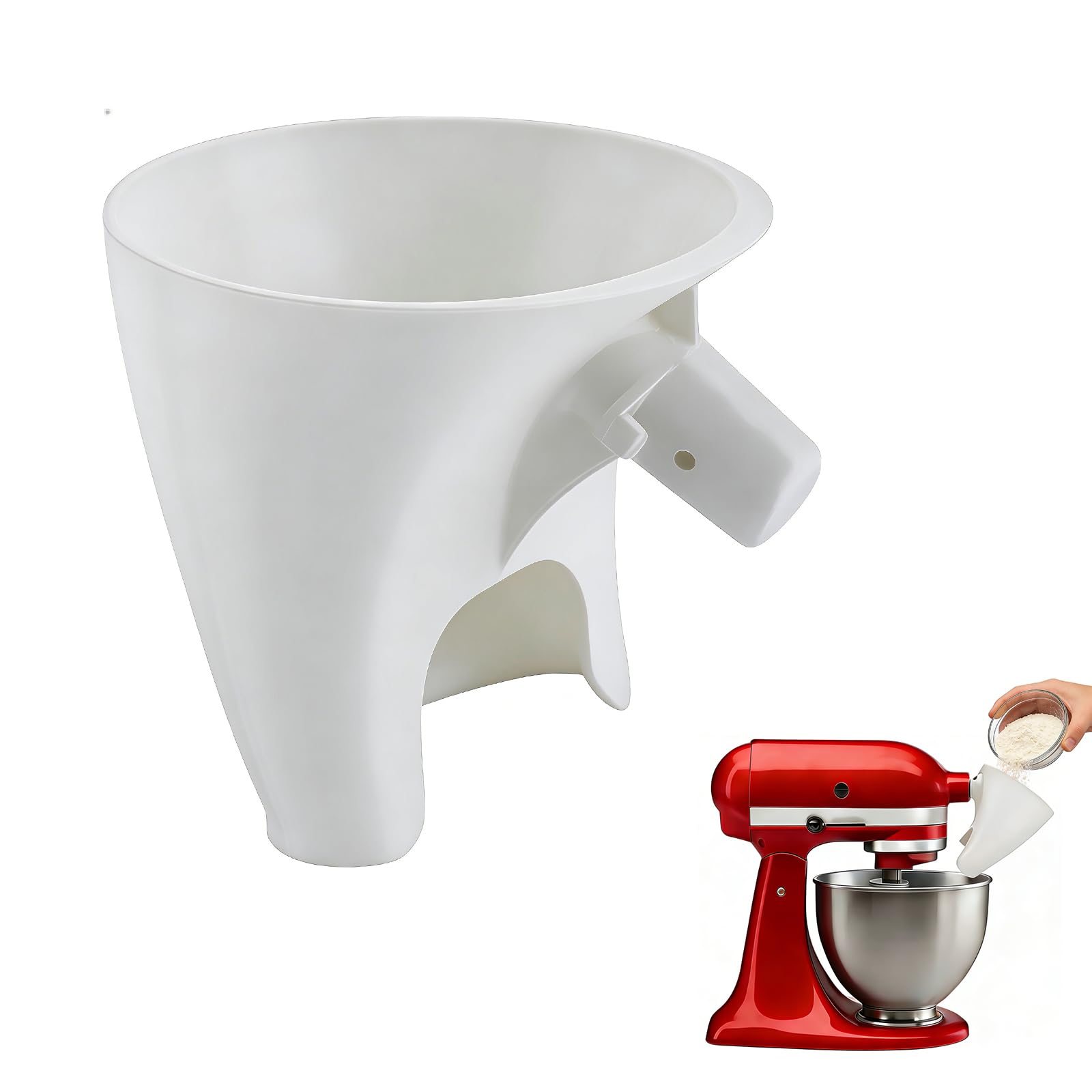 Akcesoria do lejka do mąki, kompatybilne z Kitchen Aid mikserem stojącym 4,5-5 kwart z uchylną głowicą, nadaje się do mycia w zmywarce (biały)