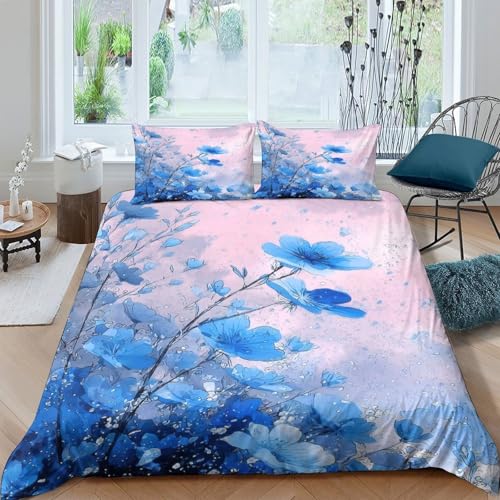 Housse de couette microfibre résistante 140x200 imprimé 3D bleu