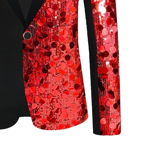 Blazers for Men's Color Block Peak Lapel Tuxedo Fashion Sequin Splicing Coats Sparkly Patchwork Suit Jacket3