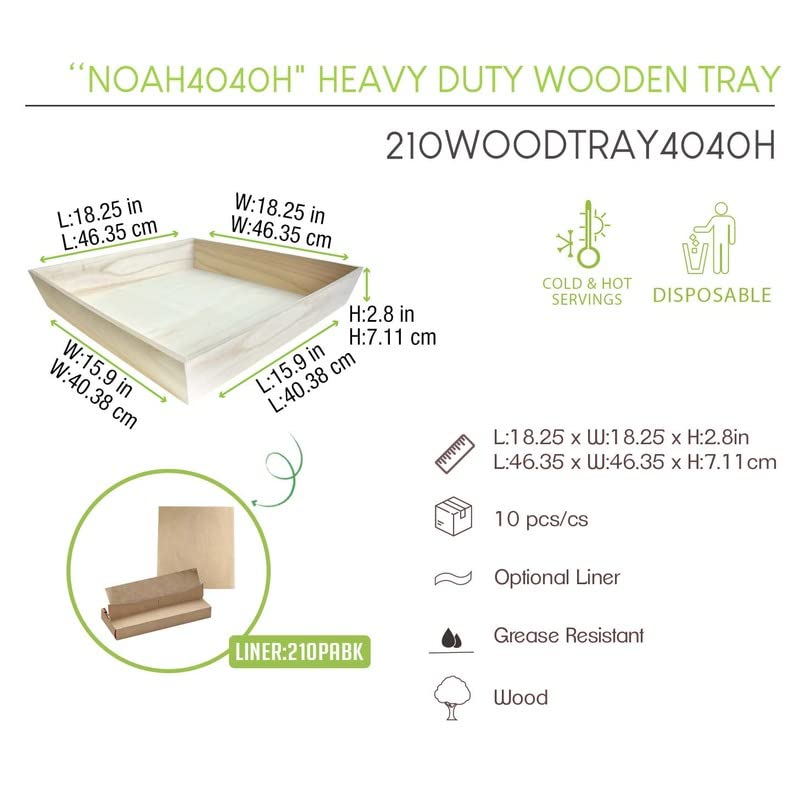 Miniatura 6 de PacknWood - Bandeja de madera resistente ''NOAH4040H'' (caja de 10), bandejas de madera biodegradables (17.9 x 17.9 x 3 pulgadas) 210WOODTRAY4040H