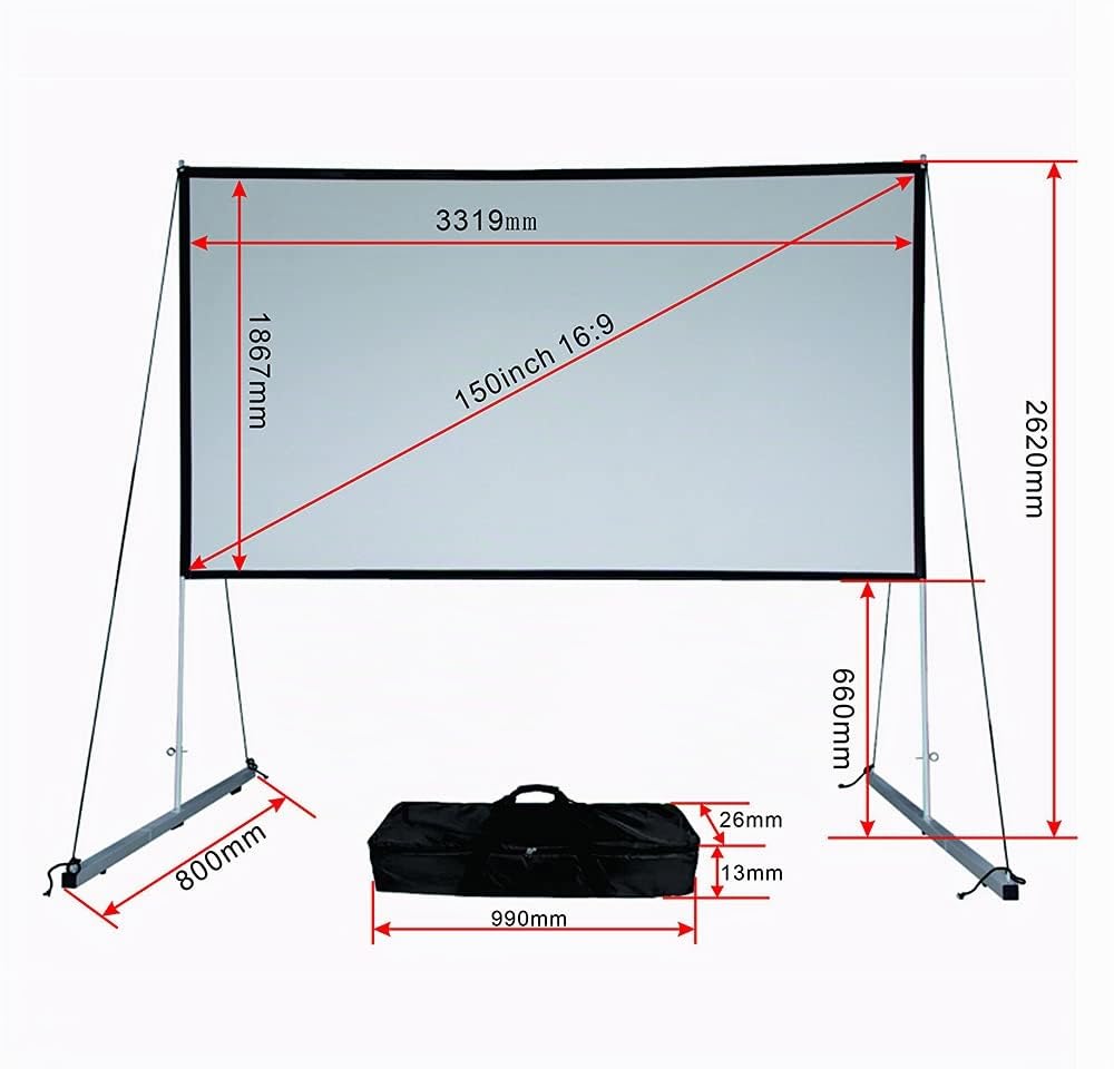 Écran de projection de 150 pouces avec stries 4K-HD, écran enroulable portable sur trépied avec sac de rangement, 16:9 pour cinéma maison, banquet de mariage, etc