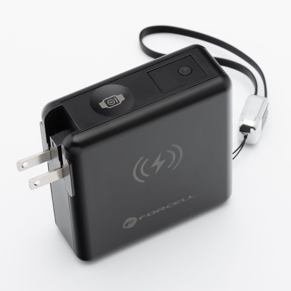 Forcell F-Energy 6w1 Cargador de viaje USB-C USB-A de 45 W - Powerbank 15000mAh - Carga inalámbrica de 15 W PD QC 3.0 - EU UK US enchufes, pantalla LCD