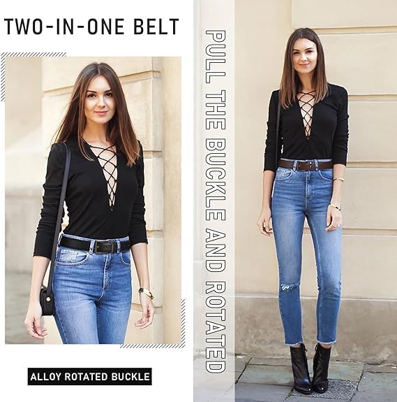 Ssumday Women's Reversible 1.3" Leather Belts for Jeans Pants Dresses with Fashion Vintage Silver Buckle - Image 5