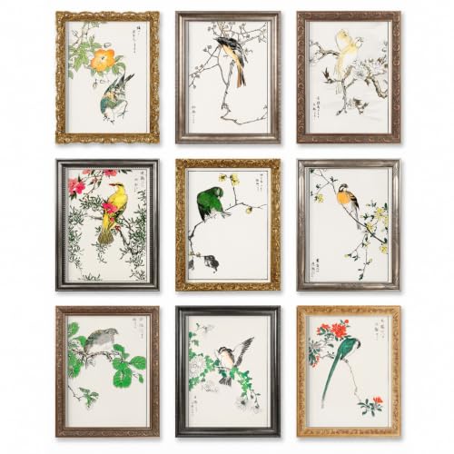 9 impressions d'oiseaux botaniques vintage style japonais minimaliste sans cadre