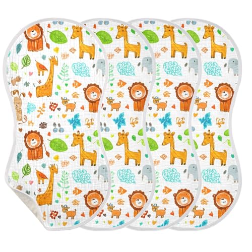 Jungle Animal Fun Muslin Burp Cloths 22x11 Inch - 4-Layer Organic Cotton & TPU Waterproof Lining, Absorbent Baby Bibs for Boys/Girls with Hanging Loop3