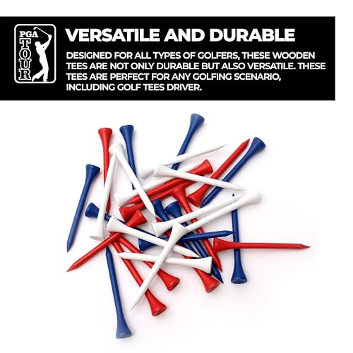 Miniatura 2 de Pga Tour - Paquete De 100 Tees De Golf De 7 Cm, En Madera, Rojo Blanco Azul