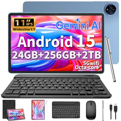 Image of 2026 Gemini AI 11 inch Tablet, Android 15 Tablet with Keyboard, 24GB+256GB+2TB Expand, 2-in-1 Large Tablets with 8-Core, WiFi, 8000mAh, GMS, GPS, Electronic Tablets PC with Mouse, Case, Stylus(Black)