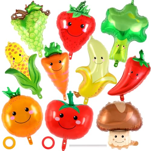 10 Pcs Vegetable Fruit Foil Balloon Large Fruit and Veggie Aluminum Mylar Balloons for Birthday Farmers Market Decor Wedding Baby Shower Party Supplies