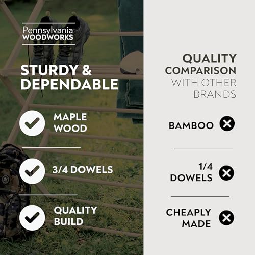 Image of Pennsylvania Woodworks Premium American Maple Clothes Drying Rack - Handcrafted in Pennsylvania - Solid Wood Construction, Collapsible, Eco-Friendly Laundry Solution (Large)