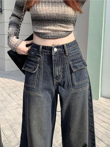 Image of GRECIILOOKS Baggy Jeans for Women | High Waist Wide Leg Stylish for Girls Trendy Women's Pant | Loose Jean for Women's | Jean for Womens