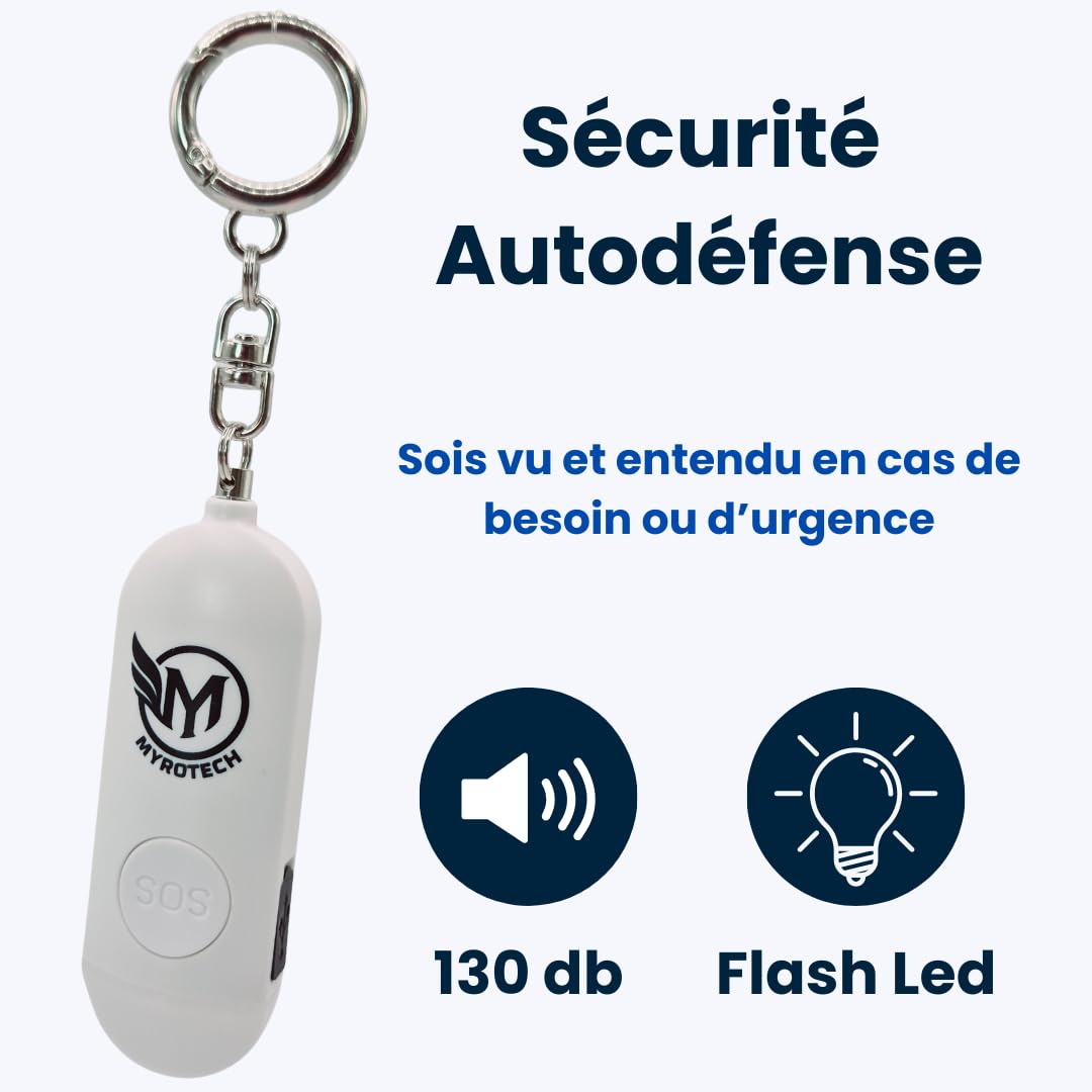 Myrotech Personal Security Alarm with LED Strobe Double Speaker SOS Button Key Ring 4 Colors (White) - Image 4