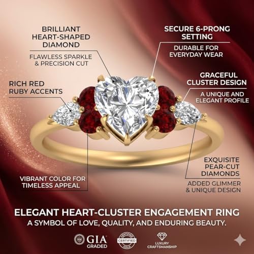 Image of Choose Your Color Heart Shape Accented 14k Yellow Gold Plated Engagement Ring Side Stone Daily Wear Chakra Healing Party Wear Birthstone Engagement Rings : US Size 4 to 12