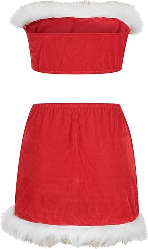 Miniatura 7 de Conjunto de lencería sexy de Navidad para mujer para sexo terciopelo travieso ribete esponjoso top corto y minifalda disfraz de Navidad