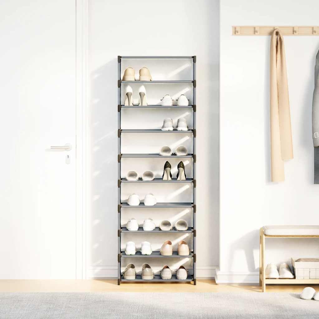 Zapatero 10 Niveles Gris 54x28x158 cm | Estructura de acero resistente, tela transpirable, almacenamiento versátil para entrada o pasillo