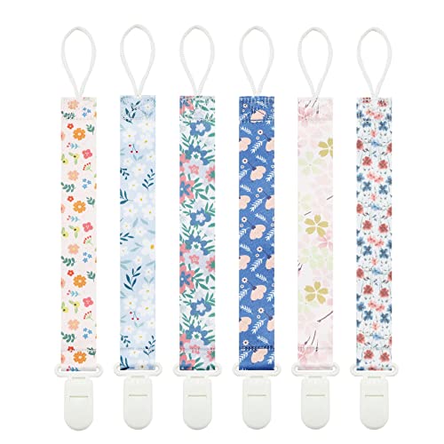 Image of Babeine Floral Pacifier Clips, 6 Pack Pacifier Holder Clips for Boys and Girls Fits for Most Pacifiers Brands, Teether Toys and Gift (Flower)