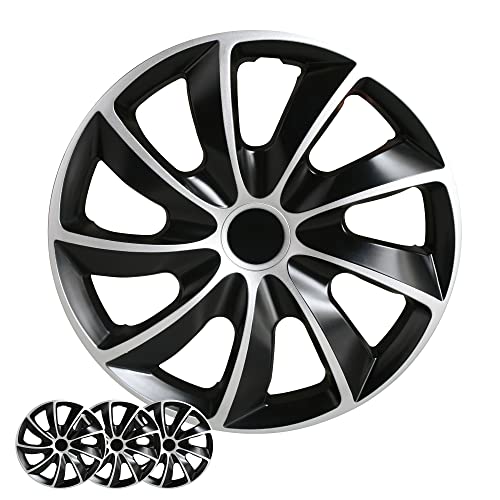 Shirry Group Hubcaps 4-Pack Kit, 17 inch Hub Caps Set of 4 Wheel Covers with Universal Snap-On Retention Rings, 2-Tone ABS Plastic Black and Silver Car Rims for All Models (SG-5084-DP-17)