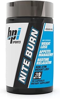 BPI Sports Nite burn – Nighttime Fat Burner & Sleep Support – Keto-Friendly – Weight Loss, Burn Fat, Relaxation, Boost Metabolism – 30 servings – 640mg, Capsule