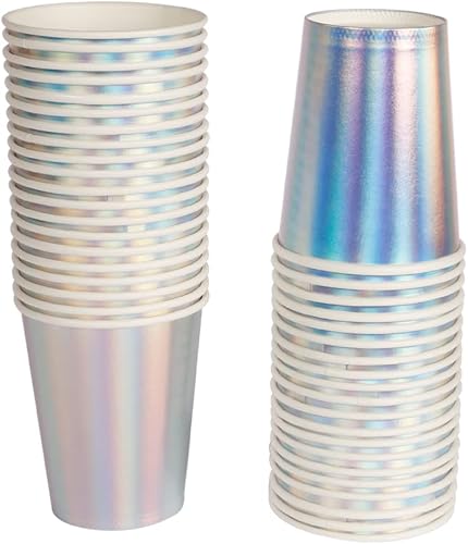 Miniatura 7 de Vasos de papel desechables Rainbow Silver para fiestas, 9 onzas, a granel para bodas, fiestas y cócteles, 40 unidades