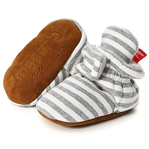 Image of Sawimlgy Newborn Infant Baby Girl Boy Cotton Booties Stay On Sock Slippers Soft Bedroom Shoes Non-Skid Ankle Boots With Grippers Toddler Crib Warm Shoe First Walker Birthday Shower Gift