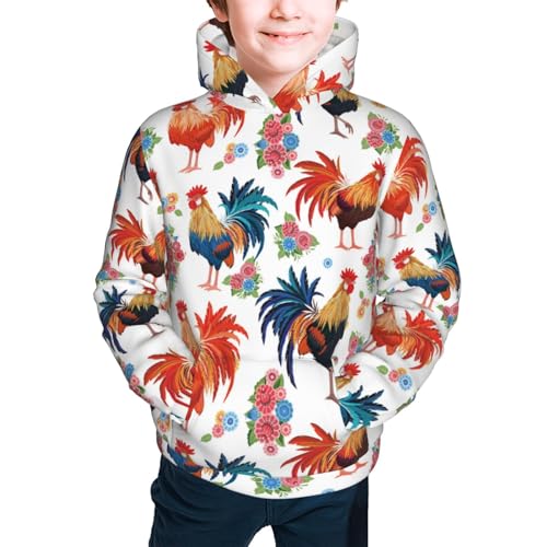 Roosters and Flowers Kid Hoodies Boys Sweatshirts Girls Pullover with Pocket3