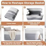 75L Large Blanket Storage Basket with Handles - White & Gray - Image 7