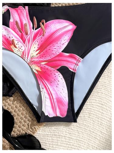 Image of BEAUDRM Girl's 3 Piece Floral Print Halter Triangle Bikini Set Cute Swimsuits with Cover Up Beach Skirt
