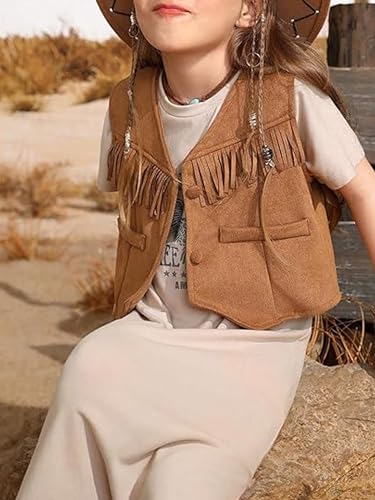Toddler Boy Girl Tassels Sleeveless Fringe Crop Vest 70s Hippie Faux Suede Tank Tops Western Cowgirl Jacket Cardigan3