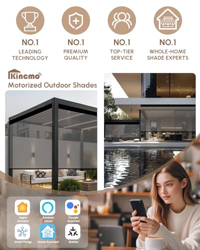 Image of Kincmo Motorized Outdoor Shades for Patio Porch, Custom Outdoor Motorized Blinds with Remote, Waterproof & Windproof Patio Shades Work with Apple Home,Alexa,Google (Grey-5% Openness)