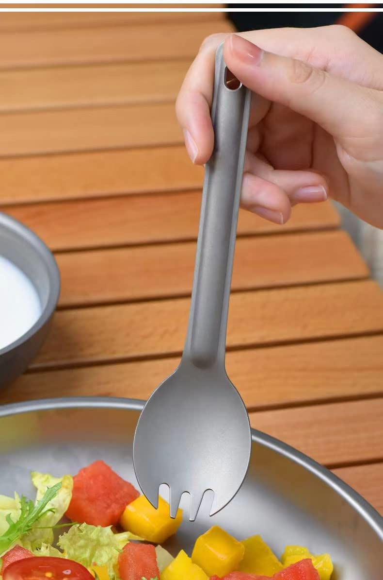 RISON Titanium Spork Outdoors Long Handle Flatware, Eco-Friendly Titanium Spork Ultra Lightweight Camping Cutlery for Backpacking or Hiking Outdoors