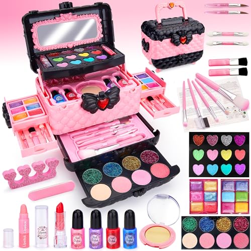 Chennyfun Kit de Maquillaje Niñas, 53 Piezas Kit de Maquillaje para Niñas Lavable, Juego de Maquillaje Seguro y No Tóxico, Cosméticos Lavables, Regalo de cumpleaños y Navidad para niñas de 4-8