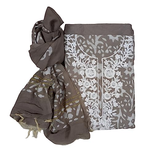 Image of Women's Batik Print Cotton silk, Chanderi Dress Material with heavy embroidery work on Neck and all over with beautiful Dupatta