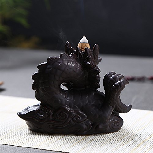 Otofy Handmade Ceramic Incense Holder, Backflow Incense Burner Figurine Incense Cone Holders Home Decor Gift Decorations Statue Ornaments (Fierce Dragon) #TOP3