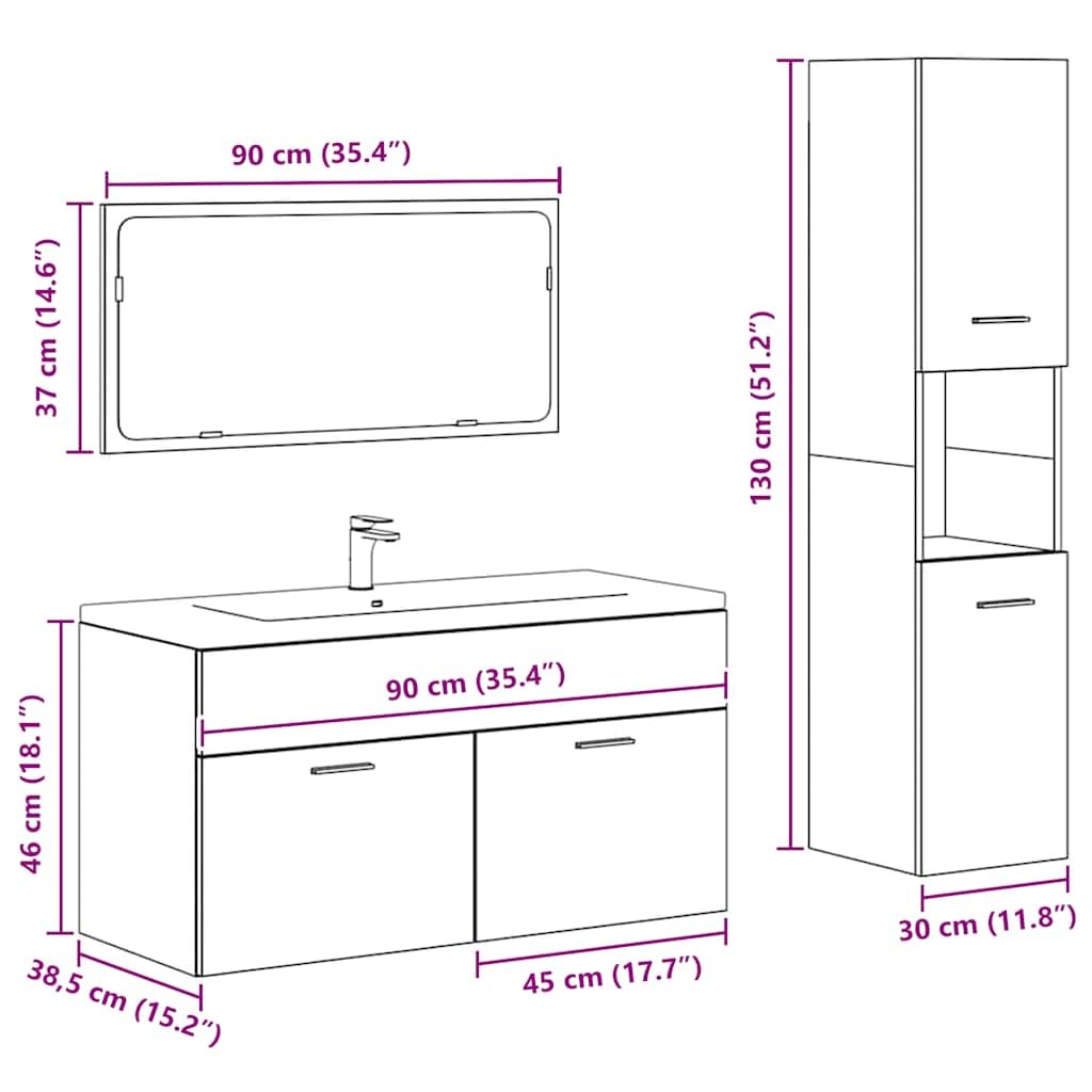 Set Mobili Bagno Sospesi 3 Pz Grigio Cemento in Truciolato | Arredo salvaspazio per la stanza da bagno con specchio e armadietti sospesi per organizzare i prodotti di bellezza.