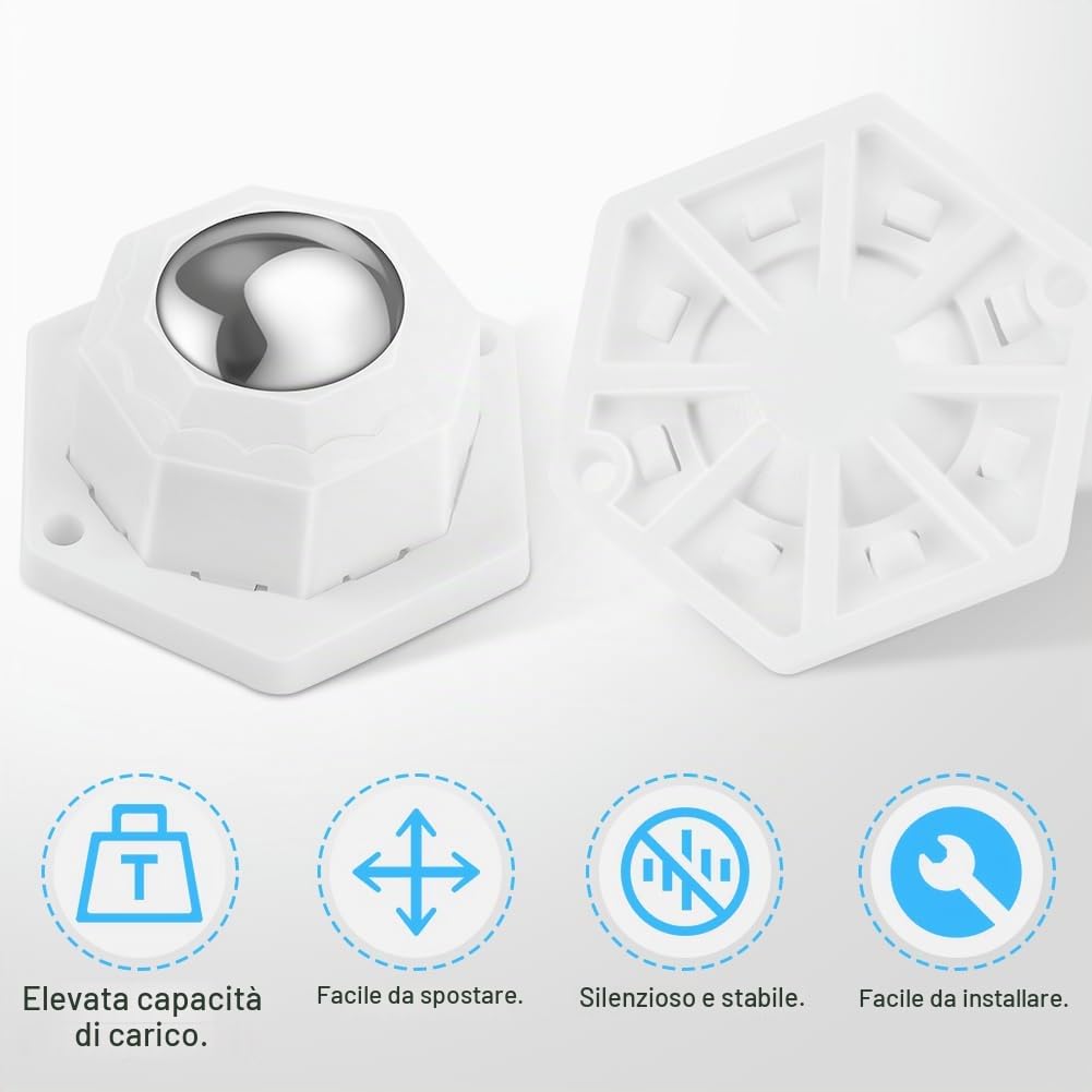 Flintronic Ruote per Mobili, Ruote per Mobili Pesanti, 8pz(Bianco) | Caricare 200kg, Girevoli a 360°, senza segni sul pavimento, per Spostare Mobili, Tavolo, Armadio