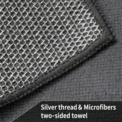 Image of Cutting EDGE 180 GSM - Set of 3 - Car & Bike Cleaning Cloth, Reverse Scrub Microfiber Cloth with Mesh Side, Removes Oil & Dirt, Scratch Free Reusable Cloth, Grey (20 x 20 cm)