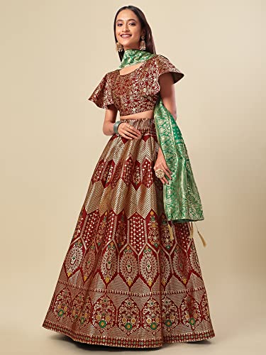 Image of PURVAJA Women's Jacquard Semi-Stitched Lehenga choli(Sitara)