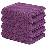 Kitinjoy 100% Cotton Waffle Weave Kitchen Towels, 4-Pack Super Soft and Absorbent Kitchen Dish Towels for Drying Dishes, Kitchen Hand Towels, 13 in x 28 in, Violet