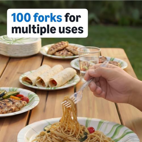 Amazon Basics Disposable Clear Plastic Forks, Premium Quality, 100 Count, Large Pack, Packaging May Vary - 3