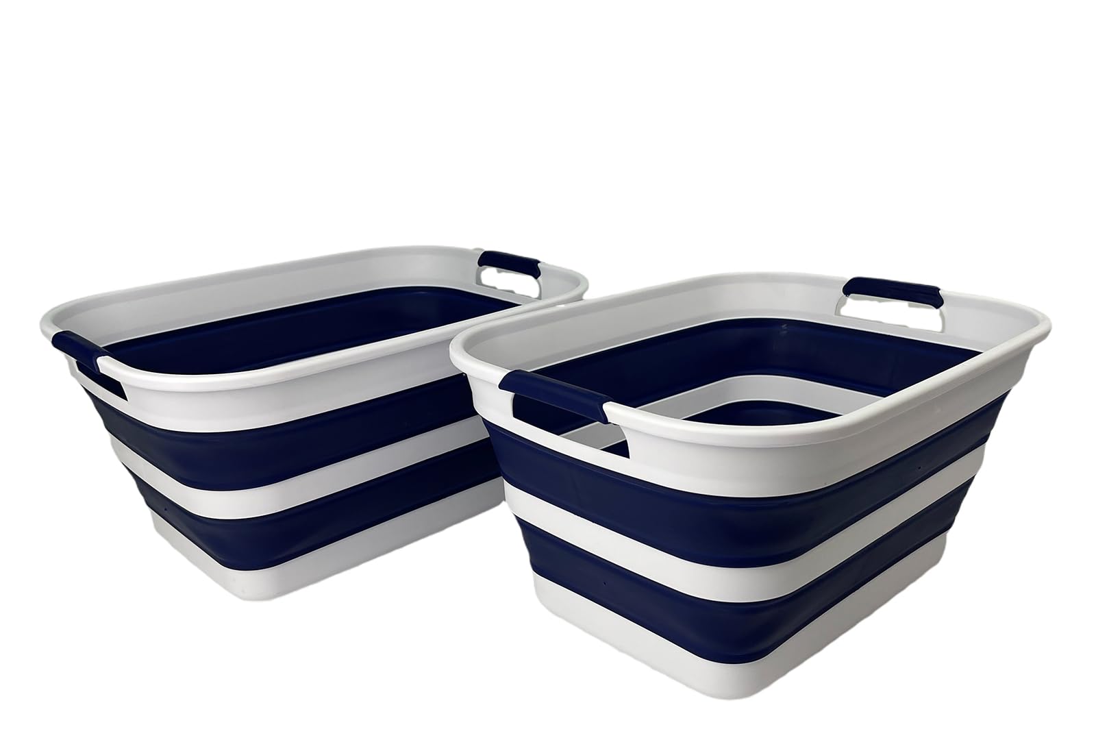 SAMMART Collapsible Plastic Laundry Basket with Handle/Foldable Pop Up Storage Hamper/Portable Laundry Organizer-Space Saving Washing Tub/Household Storage (White/Starry Blue, 27L (Set of 2))