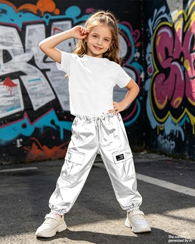 Image of SANGTREE Girls' 2 Piece Outfits T-Shirt and Drawstring Cargo Jogger Pants Clothing Set, 4-14 Years