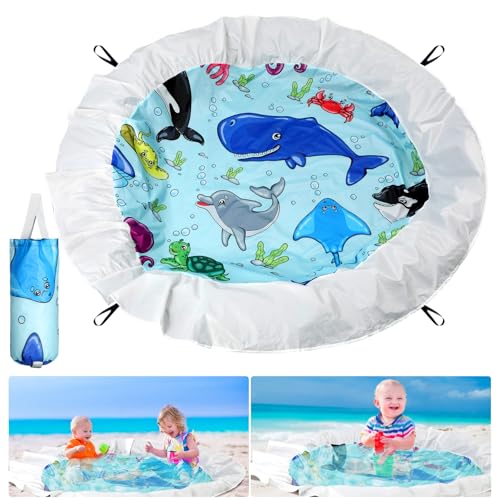 Image of Tondiamo 6.6 x 6.6 ft Beach Pool for Toddler Baby Beach Pool Blanket 2 in 1 Waterproof Sandproof Kiddie Foldable Sand for Kid Vacation Picnic