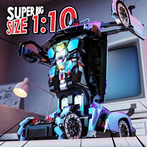 Image of Holyton 1:10 Transforming RC Car, Large Gesture-Sensing Remote Control Car with One-Button Transformation, LED Lights, Fog Spray, 2 Rechargeable Batteries for 80-Min Playtime, Gift for Kids Ages 5-12