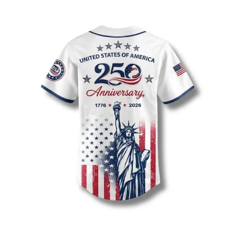Camiseta USA 250th Anniversary Baseball Jersey, Full-Print Statue of Liberty Patriotic Top, 1776–2026 Semiquincentennial miniatura 4