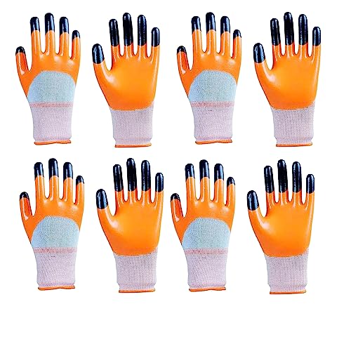 Image of Multipurpose Nylon Anti Cut PU Nitrile Coating Work Safety Gloves, Hand & Fingers, Gardening, Mechanical, Construction, Agriculture & Automotive - Durable & Comfortable (4 Pairs Orange)