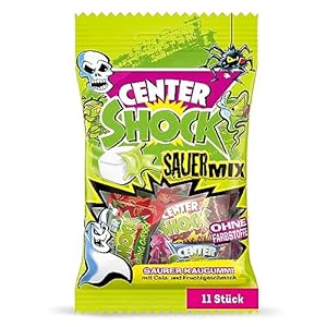 Center Shock Sour Mix, Packung mit 11 extra-sauren Kaugummis, verschiedenen Sorten mit Cola- & Frucht-Geschmack, perfekt für Geburtstag, Pinata & Halloween, 44g