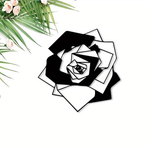 YBLCOZYC Geometric Rose Flower Metal Wall Art, Modern Black &