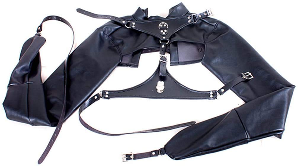 SXOVO Pecho Expuesto Puños de brazo Cuero Bondage Correas Brazo Bondage Esposas Sistema de sujeción SM Fetish Sex Toy (Negro)