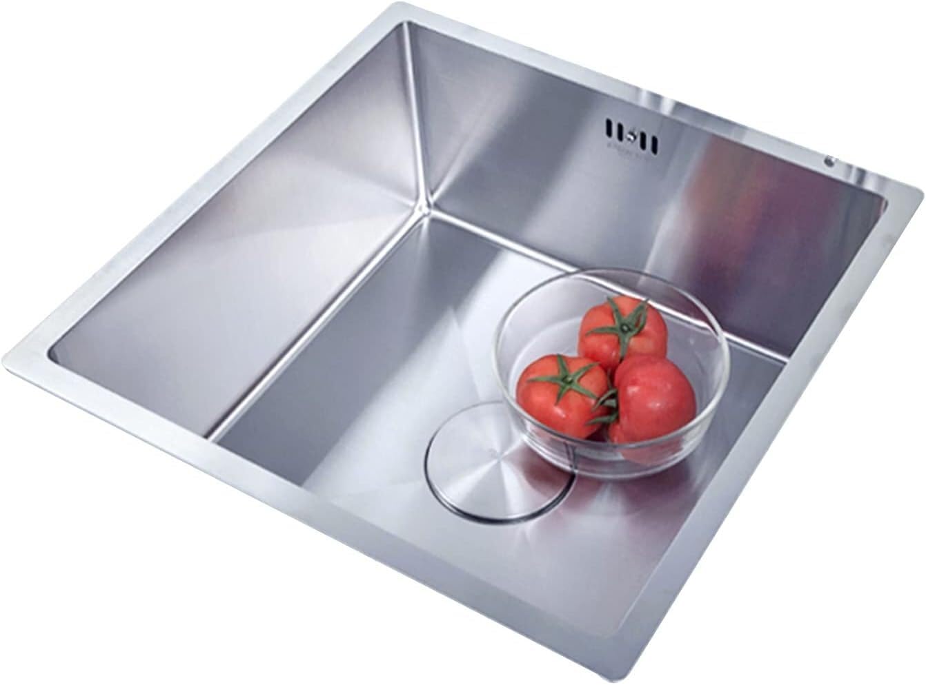 Évier de cuisine en acier inoxydable brossé fait main cuve carrée 33cm