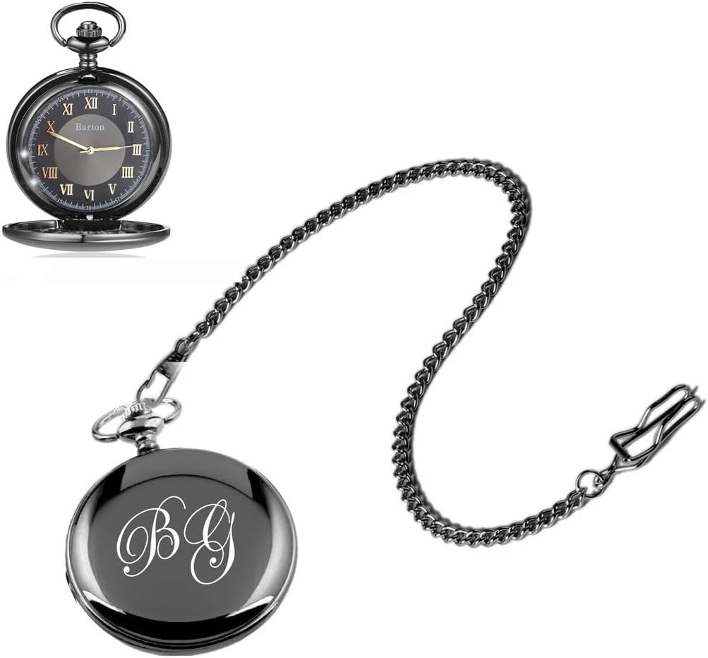 Personalized Gunmetal Pocket Watch with Gold Dial Custom Engraved Free - Timepiece with Free Engraving & Gift Box- Ships from USA